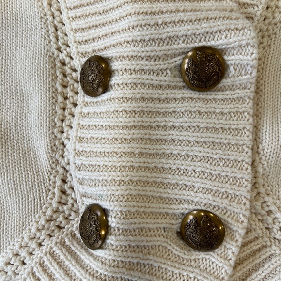 Lauren Ralph Lauren Cream Cowl Neck Metal Button Front Cardigan Sweater Medium - Picture 2 of 8